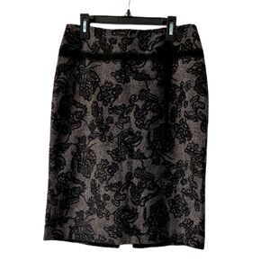 Ann Taylor Black and Gray Floral Brocade Pencil Skirt